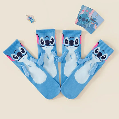 Stitch Hand In Hand Socks Cartoon Fun Fashion Versatile Soft Comfortable Cute Creative Adults children grip Socks toys gifts
