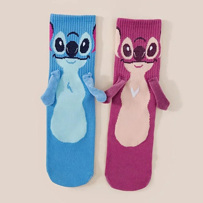Stitch Hand In Hand Socks Cartoon Fun Fashion Versatile Soft Comfortable Cute Creative Adults children grip Socks toys gifts