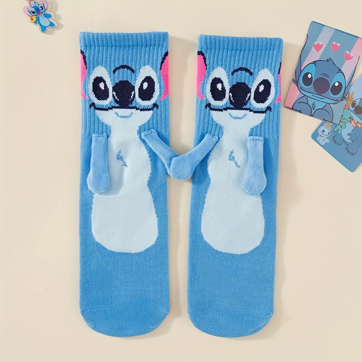 Stitch Hand In Hand Socks Cartoon Fun Fashion Versatile Soft Comfortable Cute Creative Adults children grip Socks toys gifts