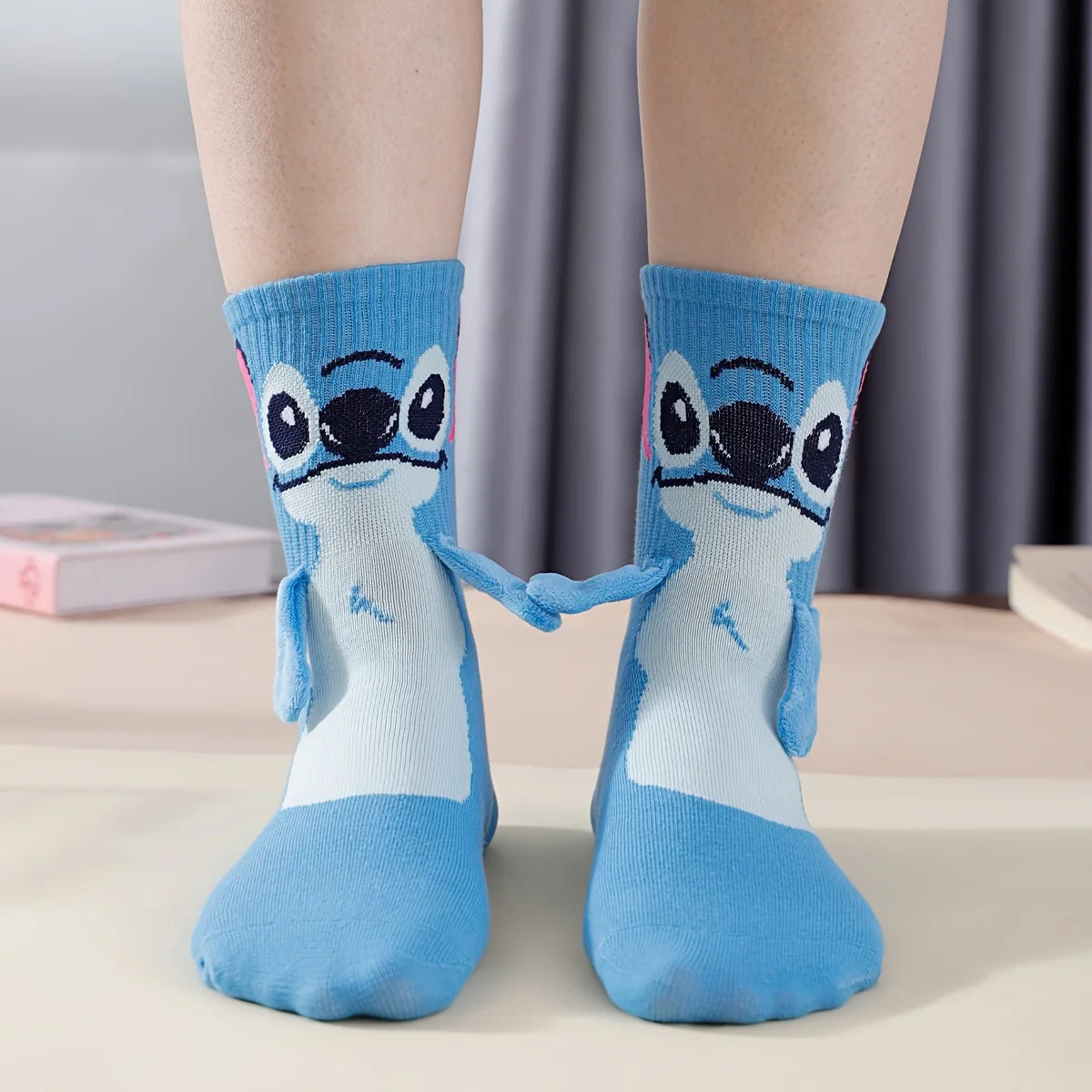 Stitch Hand In Hand Socks Cartoon Fun Fashion Versatile Soft Comfortable Cute Creative Adults children grip Socks toys gifts
