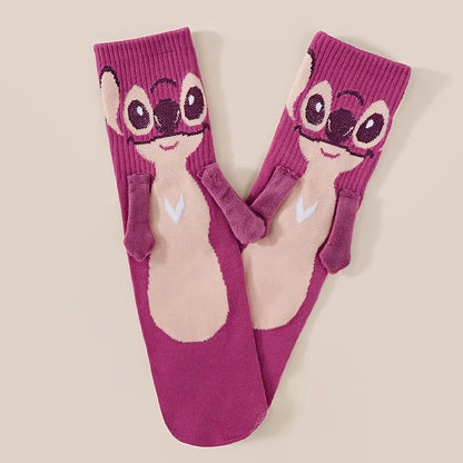 Stitch Hand In Hand Socks Cartoon Fun Fashion Versatile Soft Comfortable Cute Creative Adults children grip Socks toys gifts