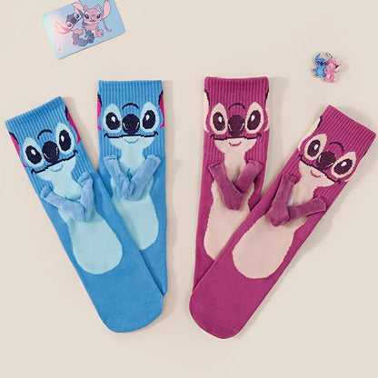 Stitch Hand In Hand Socks Cartoon Fun Fashion Versatile Soft Comfortable Cute Creative Adults children grip Socks toys gifts